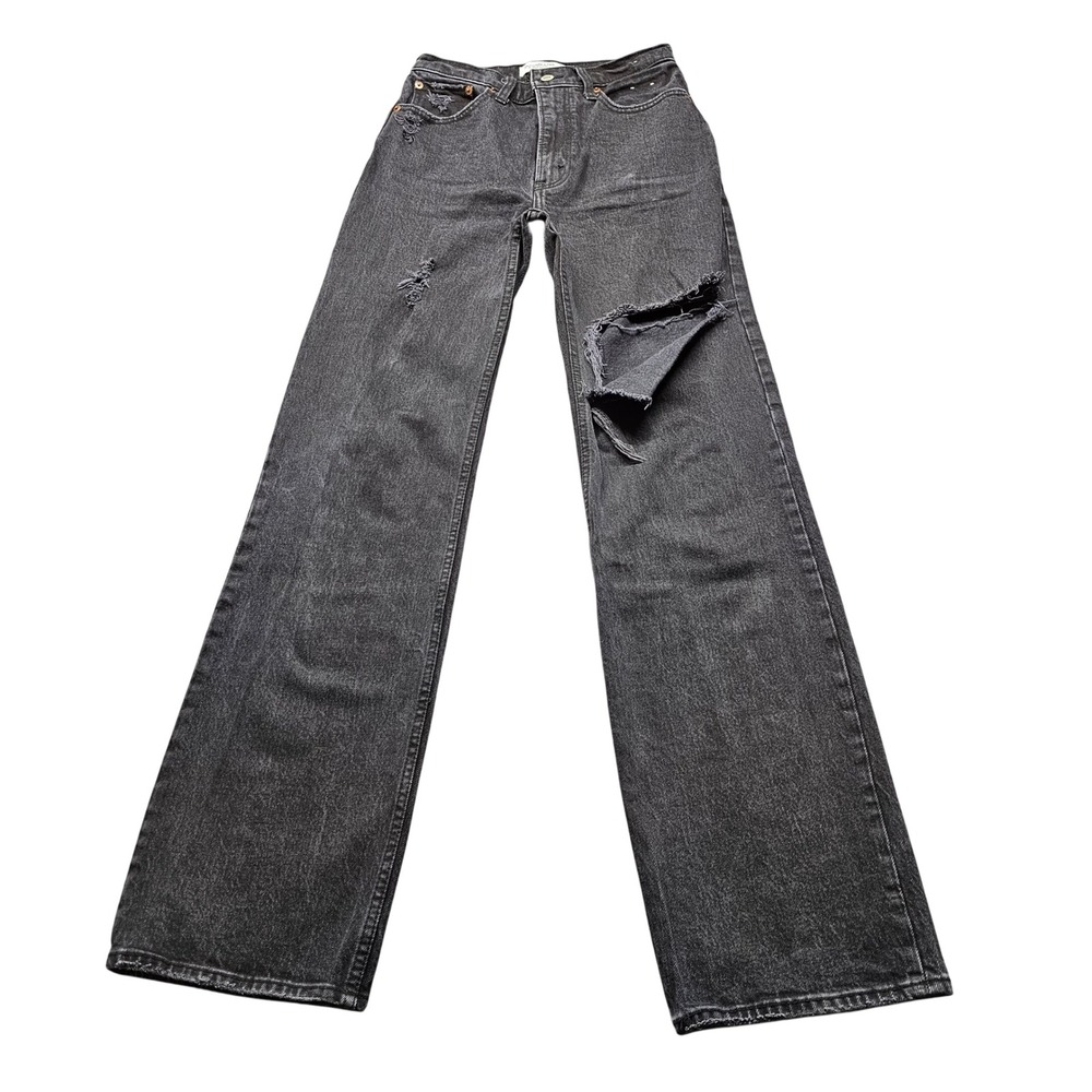 Abercrombie & Fitch The 90s Relaxed Jean 25 0 Black High Rise Distressed Denim